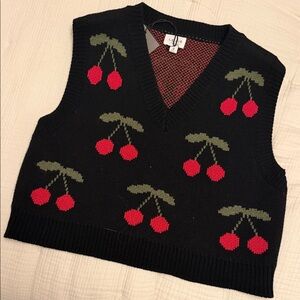 Le Lis Black Vest with Red Cherry Design